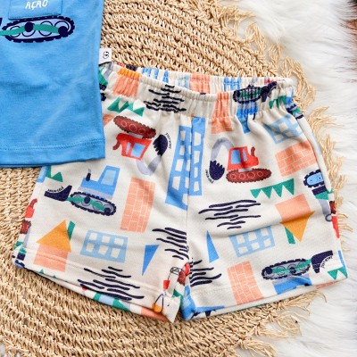 Conj. Camiseta Sempre em Ação e Bermuda Tratores - Azul e Areia
